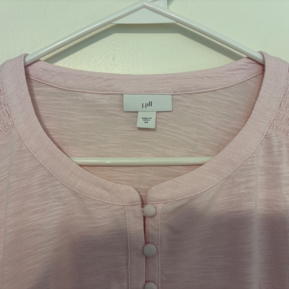 J. Jill Women's Plus Smocked Cotton Popover Henley Tunic Shirt Top 4X Pink - Picture 3 of 11